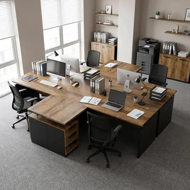 Alt view image 3 of 7 - 63 L Shaped Home Office Desk with Storage Cabinet, Modern Corner Executive Desk with 3 Drawers & Dual Cable Grommets, Reversible Computer Desk for Work from Home & Small Office (1)