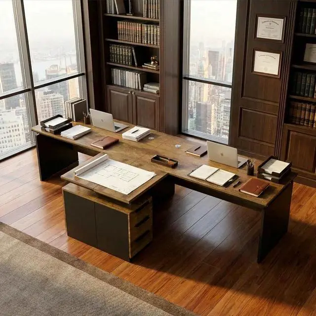 Alt view image 4 of 7 - 63 L Shaped Home Office Desk with Storage Cabinet, Modern Corner Executive Desk with 3 Drawers & Dual Cable Grommets, Reversible Computer Desk for Work from Home & Small Office (2)