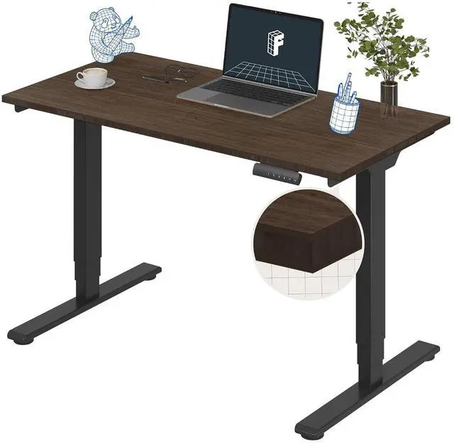 Main image of E6 Bamboo 3-Stage Dual Motor Electric Standing Desk 48 x 24 Sit Stand Up Desk, Holds 220 lbs, Adjustable Height w/Memory Presets, Solid Walnut Bamboo Desktop & Black Frame, Ships in 2 Boxes