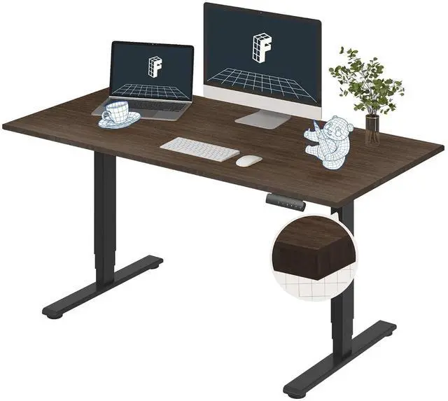 Main image of E6 Bamboo 3-Stage Dual Motor Electric Standing Desk 60 x 30 Sit Stand Up Desk, Holds 220 lbs, Adjustable Height w/Memory Presets, Solid Walnut Bamboo Desktop & Black Frame, Ships in 2 Boxes