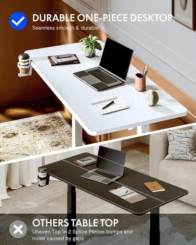 Alt view image 7 of 7 - H7 Plus Gas Spring Adjustable Standing Desk, Mobile Rolling Sit-Stand Table with Wheels, Cordless Stand Up Desk for Small Spaces & Home Office, 48" One-Piece Desktop WhiteHeight 27.6"45"