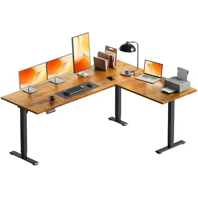 Main image of 63 Inch Reversible L Shaped Electric Standing Desk, Height Adjustable Corner Stand up Desk, Ergonomic Large Lift Computer Table for Home, Office, Workstation, Rustic Brown