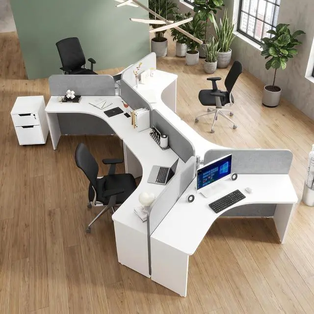 Main image of 3 Person Office Workstation Desk with Locking Mobile Pedestal, White Full Office Cubicle Desk with Drawers and Cabinet, Power Outlets & USB Ports,Commercial Modern Team Desk(2 Desk for 6 Person)