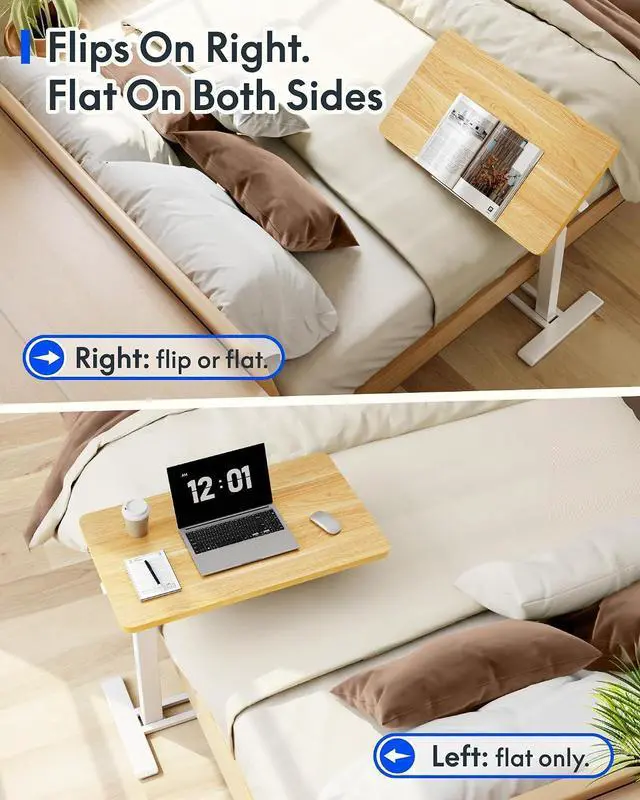 Alt view image 4 of 7 - H7 PRO Mobile Standing Desk Adjustable Overbed Table Pneumatic with Wheels 90°Tiltable Portable Laptop Desk Rolling Computer Cart Foldable Bedside Table(31.5" W x 17.7" D D, Maple)
