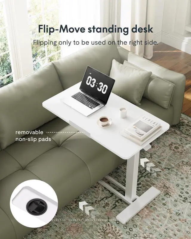 Alt view image 4 of 7 - H7 PRO Mobile Standing Desk Adjustable Overbed Table Pneumatic with Wheels 90°Tiltable Portable Laptop Desk Rolling Computer Cart Foldable Bedside Table(31.5" W x 17.7" D, White)