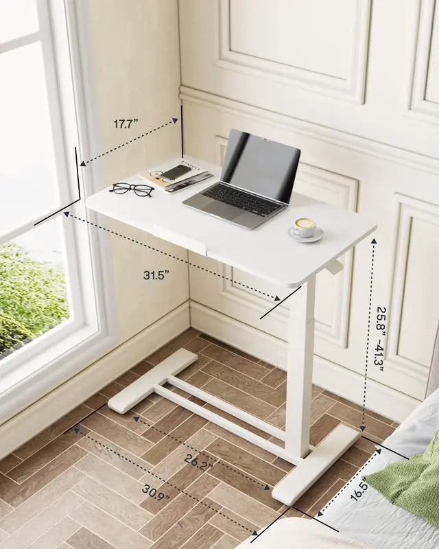 Alt view image 7 of 7 - H7 PRO Mobile Standing Desk Adjustable Overbed Table Pneumatic with Wheels 90°Tiltable Portable Laptop Desk Rolling Computer Cart Foldable Bedside Table(31.5" W x 17.7" D, White)