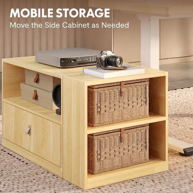 Alt view image 5 of 7 - L Shaped Executive Standing Desk with Drawers, Large Electric Height Adjustable Desk, Sit Stand Desk for Home Office and Workstation, Mobile Cabinet (63"x32" White Wood Grain)