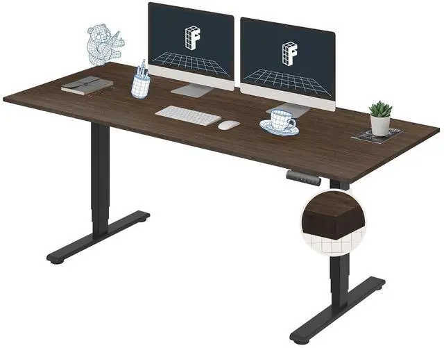 Main image of E6 Bamboo 3-Stage Dual Motor Electric Standing Desk 72 x 30 Sit Stand Up Desk, Holds 220 lbs, Adjustable Height w/Memory Presets, Solid Walnut Bamboo Desktop & Black Frame, Ships in 2 Boxes