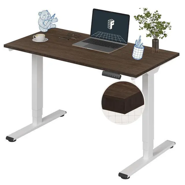 Main image of E6 Bamboo 3-Stage Dual Motor Electric Standing Desk 48 x 24 Sit Stand Up Desk, Holds 220 lbs, Adjustable Height w/Memory Presets, Solid Walnut Bamboo Desktop & White Frame, Ships in 2 Boxes