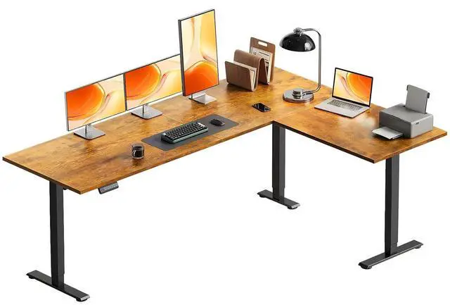 Main image of 71 Inch Reversible L Shaped Electric Standing Desk, Height Adjustable Corner Stand up Desk, Ergonomic Large Lift Computer Table for Home, Office, Workstation, Rustic Brown