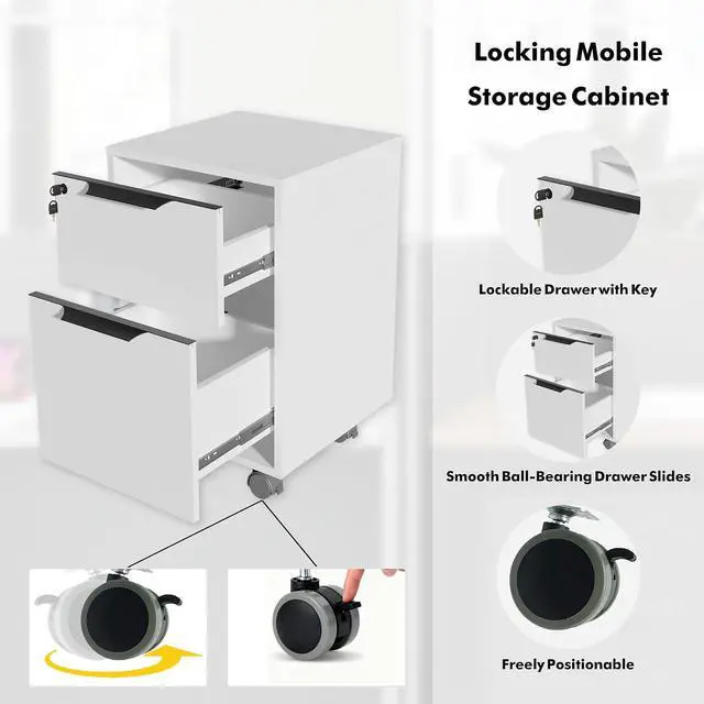 Alt view image 4 of 7 - 3 Person Office Workstation Desk with Locking Mobile Pedestal, White Full Office Cubicle Desk with Drawers and Cabinet, Power Outlets & USB Ports, Commercial Modern Team Desk (4 desk for 12 person)