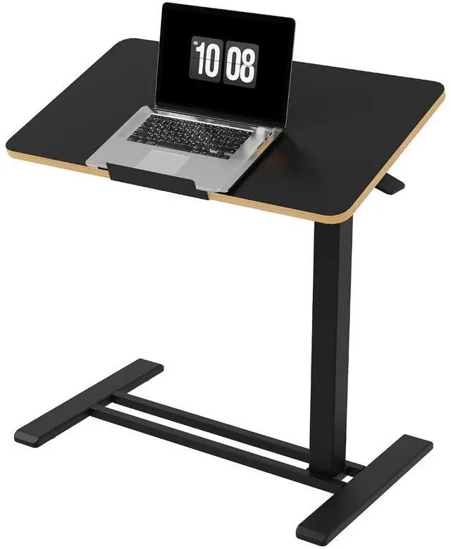 Main image of H7 PRO Mobile Standing Desk Adjustable Overbed Table Pneumatic with Wheels 90°Tiltable Portable Laptop Desk Rolling Computer Cart Foldable Bedside Table(27.6" W x 15.7" D, Black Maple)