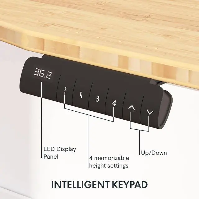 Alt view image 5 of 7 - E6 Bamboo 3-Stage Dual Motor Electric Standing Desk 48 x 24 Sit Stand Up Desk, Holds 220 lbs, Adjustable Height w/ Memory Presets, Solid Bamboo Curved Desktop & White Frame, Ships in 2 Boxes