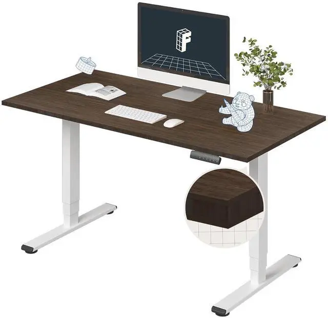 Main image of E6 Bamboo 3-Stage Dual Motor Electric Standing Desk 55 x 28 Sit Stand Up Desk, Holds 220 lbs, Adjustable Height w/Memory Presets, Solid Walnut Bamboo Desktop & White Frame, Ships in 2 Boxes