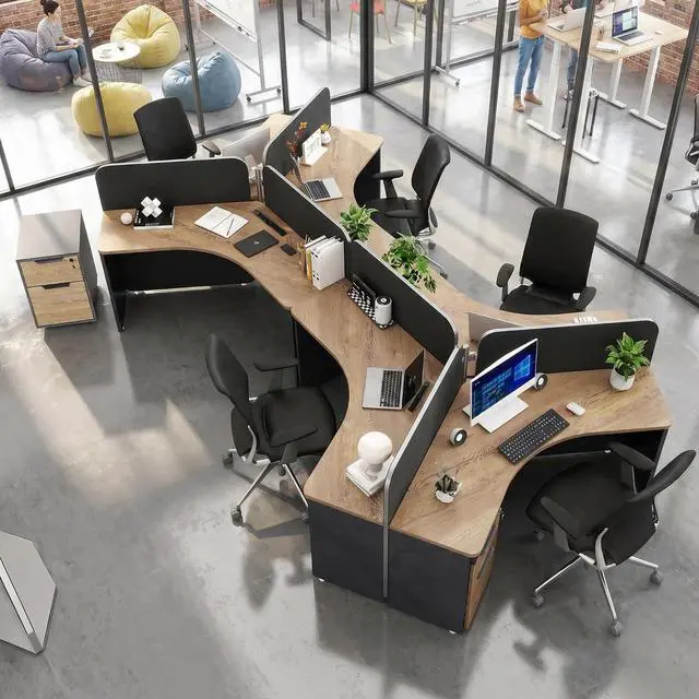 Main image of 3 Person Office Workstation Desk with Locking Mobile Pedestal, Black Full Office Cubicle Desk with Drawers and Cabinet, Power Outlets & USB Ports,Commercial Modern Team Desk( 2 Desk for 6 Person)