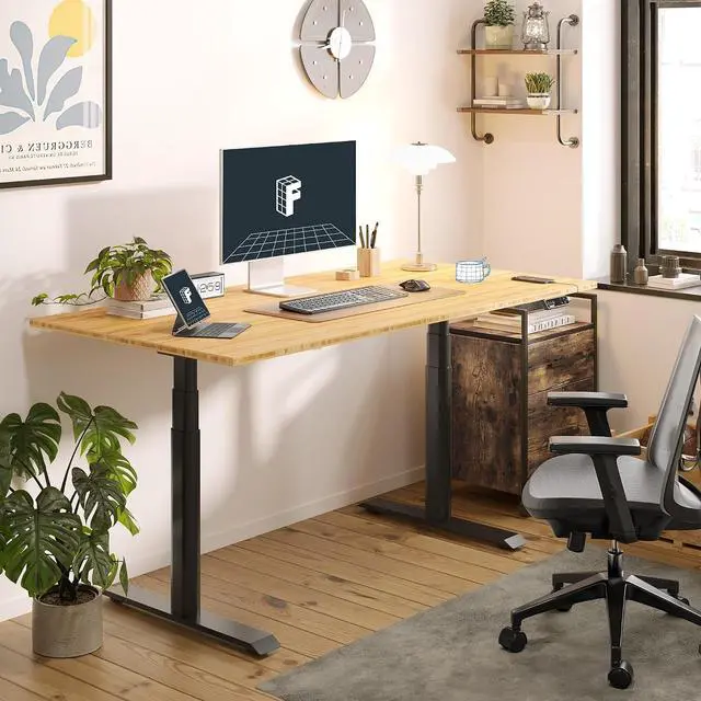 Alt view image 2 of 7 - E6 Pro Large 72" x 30" Organic Modern Bamboo Standing Desk, Electric Dual Motor 3-Stage Height Adjustable Desk with Oval Legs, Heavy Duty 330lbs, Bamboo Desktop, Black Frame