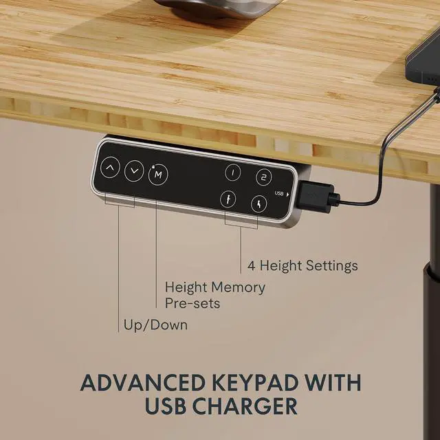 Alt view image 3 of 7 - E6 Pro Large 72" x 30" Organic Modern Bamboo Standing Desk, Electric Dual Motor 3-Stage Height Adjustable Desk with Oval Legs, Heavy Duty 330lbs, Bamboo Desktop, Black Frame