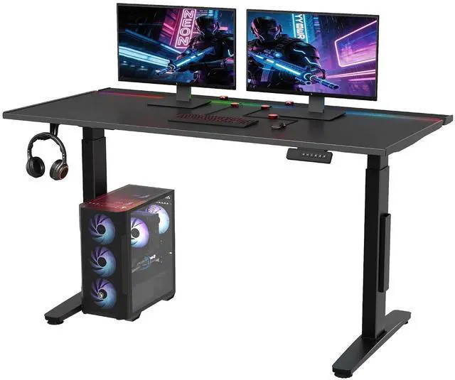 Main image of Electric RGB Gaming Standing Desk, 55" Dual Motor Height Adjustable Desk with Integrated Cable Management, Ergonomic Sit-Stand Computer Workstation for PC Gamers