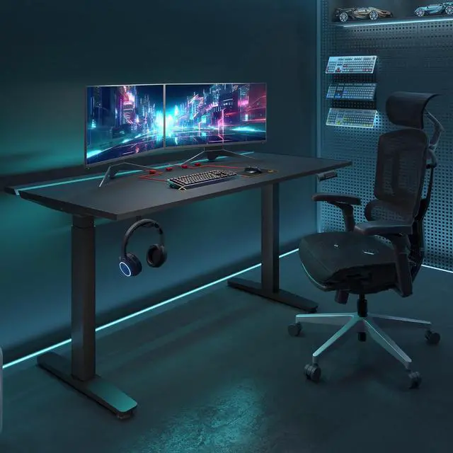 Alt view image 2 of 7 - Electric RGB Gaming Standing Desk, 55" Dual Motor Height Adjustable Desk with Integrated Cable Management, Ergonomic Sit-Stand Computer Workstation for PC Gamers