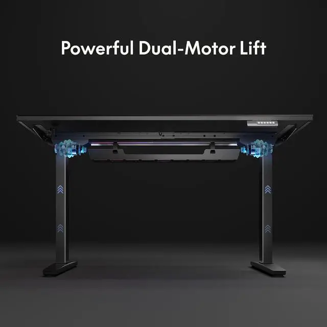 Alt view image 6 of 7 - Electric RGB Gaming Standing Desk, 55" Dual Motor Height Adjustable Desk with Integrated Cable Management, Ergonomic Sit-Stand Computer Workstation for PC Gamers