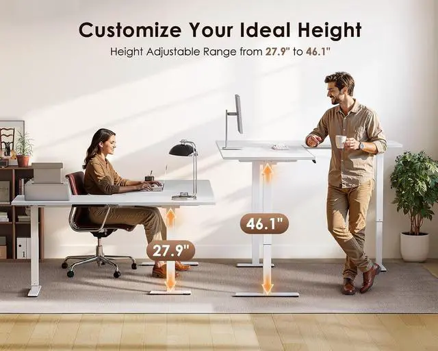 Alt view image 5 of 7 - 63 Inch Reversible L Shaped Electric Standing Desk, Height Adjustable Corner Stand up Desk, Ergonomic Large Lift Computer Table for Home, Office, Workstation, White
