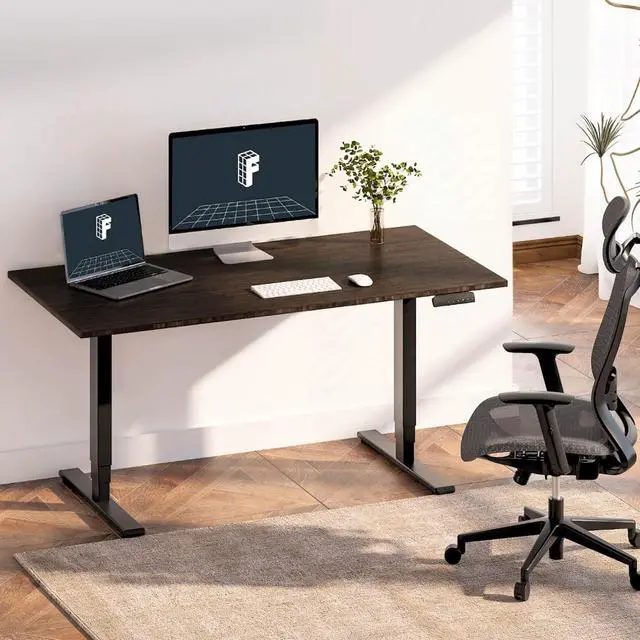 Alt view image 2 of 7 - E6 Bamboo 3-Stage Dual Motor Electric Standing Desk 48 x 24 Sit Stand Up Desk, Holds 220 lbs, Adjustable Height w/Memory Presets, Solid Walnut Bamboo Desktop & White Frame, Ships in 2 Boxes