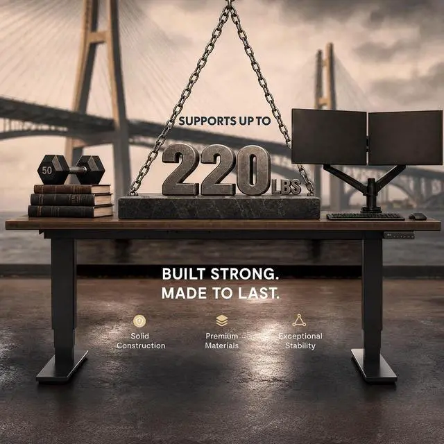 Alt view image 3 of 7 - E6 Bamboo 3-Stage Dual Motor Electric Standing Desk 48 x 24 Sit Stand Up Desk, Holds 220 lbs, Adjustable Height w/Memory Presets, Solid Walnut Bamboo Desktop & White Frame, Ships in 2 Boxes