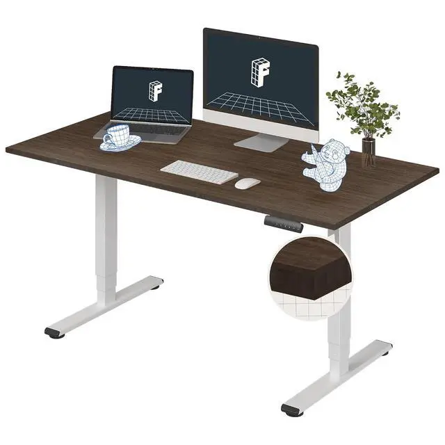 Main image of E6 Bamboo 3-Stage Dual Motor Electric Standing Desk 60 x 30 Sit Stand Up Desk, Holds 220 lbs, Adjustable Height w/Memory Presets, Solid Walnut Bamboo Desktop & White Frame, Ships in 2 Boxes