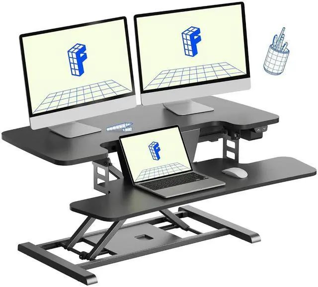 Main image of 35 inch Electric Standing Desk Converter, Motorized Stand up Desk Riser, Monitor and Laptop Workstation with Wide Keyboard Tray, Black