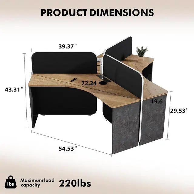 Alt view image 2 of 7 - 3 Person Office Workstation Desk with Locking Mobile Pedestal, Black Full Office Cubicle Desk with Drawers and Cabinet, Power Outlets & USB Ports,Commercial Modern Team Desk (1 desk for 3 person)