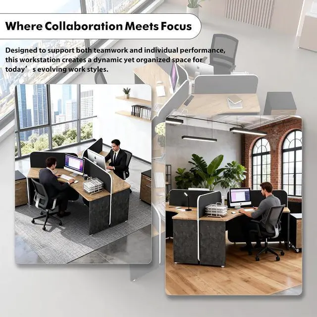 Alt view image 5 of 7 - 3 Person Office Workstation Desk with Locking Mobile Pedestal, Black Full Office Cubicle Desk with Drawers and Cabinet, Power Outlets & USB Ports,Commercial Modern Team Desk (1 desk for 3 person)