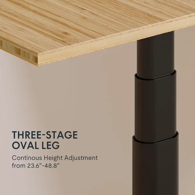 Alt view image 3 of 7 - E6 Pro Organic Modern Bamboo Standing Desk, Dual Motor 3-Stage Height Adjustable Desk with Oval Legs, Heavy Duty 330lbs, 48" x 24" Bamboo Desktop with Ergonomic Curved Edge, Black Frame
