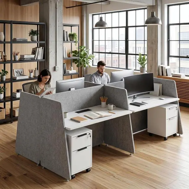 Alt view image 3 of 7 - 4-Person Modular Cubicle Desk Workstation | with Built-in Power & Mobile Storage, Acoustic Privacy Panels | Sleek, Scalable Layout for Modern Teams (White, 4 Person cubicles)