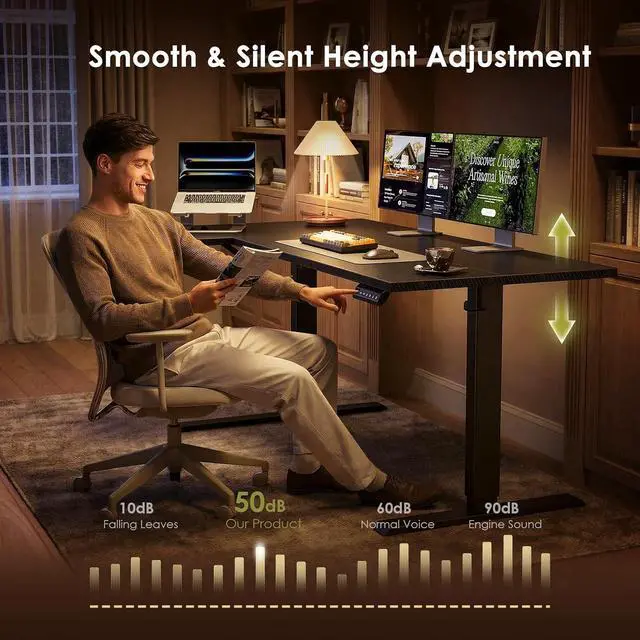 Alt view image 6 of 7 - Electric L Shaped Standing Desk, 55 Inches Height Adjustable Table, Reversible Corner Stand Up Desk, Lifting Computer Table for Home Office, Computer Workstation, Carbon Fiber Black