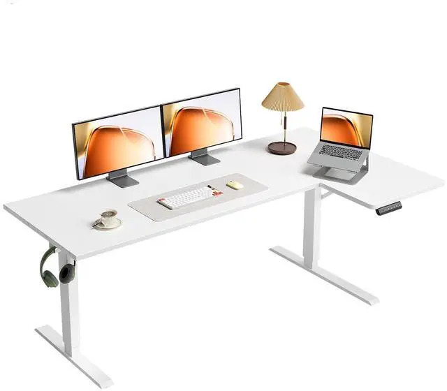 Main image of Electric L Shaped Standing Desk, 63 Inches Height Adjustable Table, Reversible Corner Stand Up Desk, Lifting Computer Table for Home Office, Computer Workstation, White