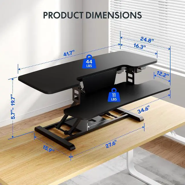 Alt view image 3 of 7 - 42 inch Electric Motor Desk Converter, Height Adjustable Motorized Stand up Desk Riser with Quick Release Keyboard Tray, Black Monitors and Laptop Workstation