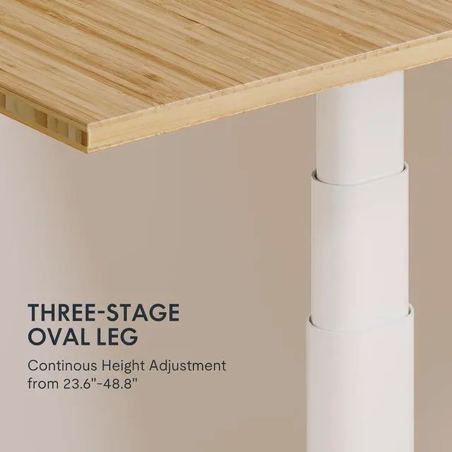 Alt view image 3 of 7 - E6 Pro Organic Modern Bamboo Standing Desk, Electric Dual Motor 3-Stage Height Adjustable Desk with Oval Legs, Heavy Duty 330lbs, 55" x 28" Bamboo Desktop, White Frame