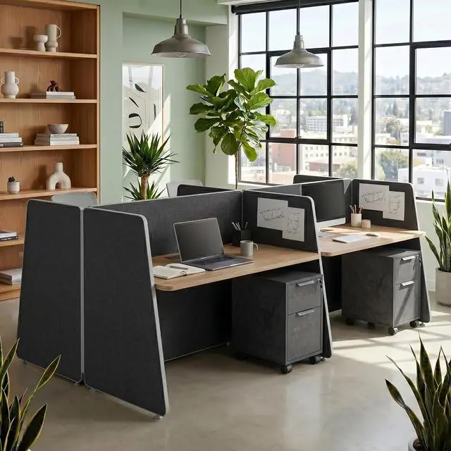 Main image of 4-Person Modular Cubicle Desk Workstation | with Built-in Power & Mobile Storage, Acoustic Privacy Panels | Sleek, Scalable Layout for Modern Teams (Black, 4 Person cubicles)