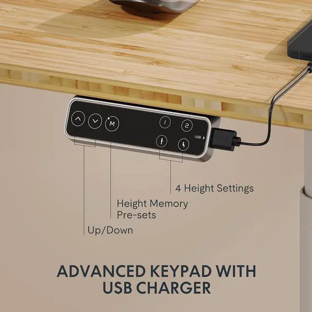 Alt view image 4 of 7 - E6 Pro Organic Modern Bamboo Standing Desk, Electric Dual Motor 3-Stage Height Adjustable Desk with Oval Legs, Heavy Duty 330lbs, 55" x 28" Bamboo Desktop, White Frame