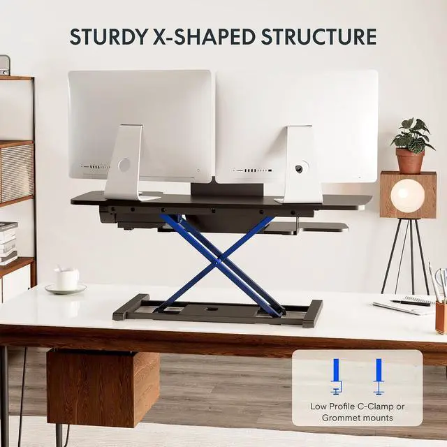 Alt view image 7 of 7 - 42 inch Electric Motor Desk Converter, Height Adjustable Motorized Stand up Desk Riser with Quick Release Keyboard Tray, Black Monitors and Laptop Workstation