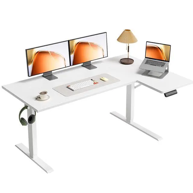 Main image of Electric L Shaped Standing Desk, 55 Inches Height Adjustable Table, Reversible Corner Stand Up Desk, Lifting Computer Table for Home Office, Computer Workstation, White