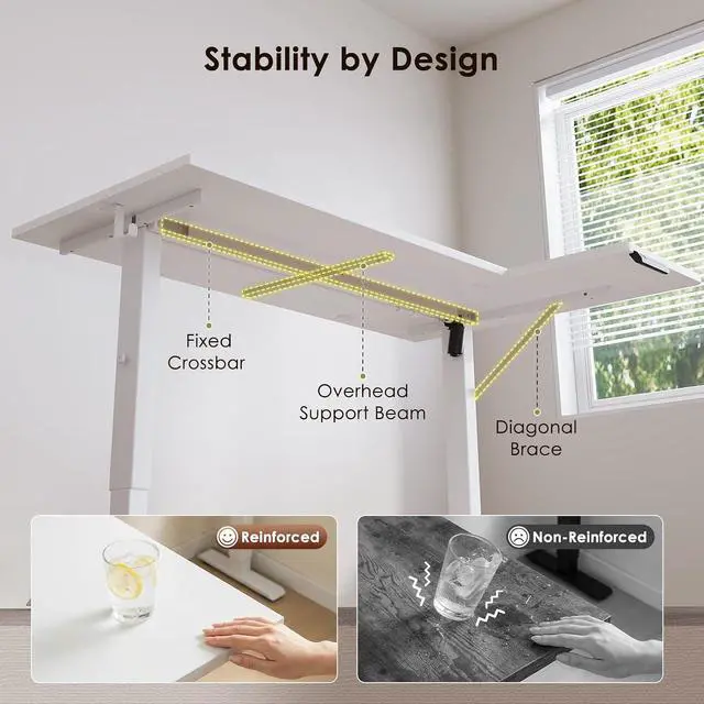 Alt view image 7 of 7 - Electric L Shaped Standing Desk, 63 Inches Height Adjustable Table, Reversible Corner Stand Up Desk, Lifting Computer Table for Home Office, Computer Workstation, White