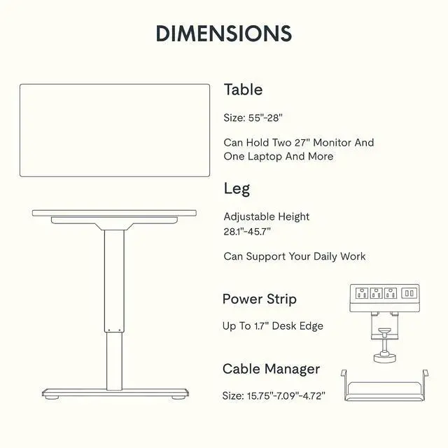 Alt view image 7 of 7 - EN2 Bamboo Standing Desk with Clamp Power Strip, 55 x 28 Electric Stand Up Height Adjustable Desk with Cable Management (Black Frame + 55" Bamboo Top, 2 Packages)