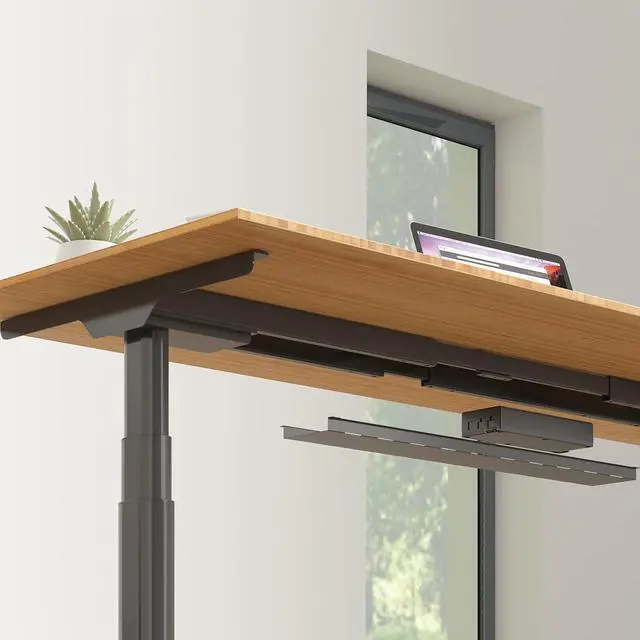 Alt view image 3 of 6 - E6 Pro 60" x 30" Organic Modern Bamboo Standing Desk, Dual Motor 3-Stage Height Adjustable Desk with Oval Legs, Heavy Duty 330lbs, Bamboo Desktop with Ergonomic Curved Edge, Black Frame