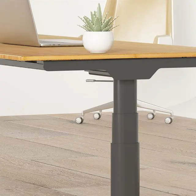 Alt view image 6 of 7 - E6 Pro 78" x 30" Organic Modern Bamboo Standing Desk, Dual Motor 3-Stage Height Adjustable Desk with Oval Legs, Heavy Duty 330lbs, Bamboo Desktop with Ergonomic Curved Edge, Black Frame