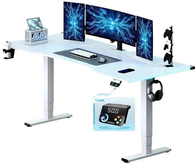 Main image of E6G CyberX RGB LED Electric Gaming Standing Desk, 55 Inch Dual Motor 3-Stage Adjustable Desk up to 352 lbs, Large Ergonomic Computer Workstation for Gamers, Streamers & Home Studios (White)