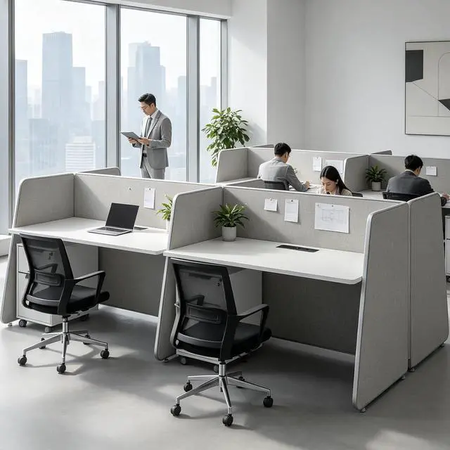 Alt view image 7 of 7 - 4-Person Modular Cubicle Desk Workstation | with Built-in Power & Mobile Storage, Acoustic Privacy Panels | Sleek, Scalable Layout for Modern Teams (White, 4 Person cubicles)