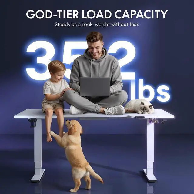 Alt view image 4 of 7 - E6G CyberX RGB LED Electric Gaming Standing Desk, 55 Inch Dual Motor 3-Stage Adjustable Desk up to 352 lbs, Large Ergonomic Computer Workstation for Gamers, Streamers & Home Studios (White)