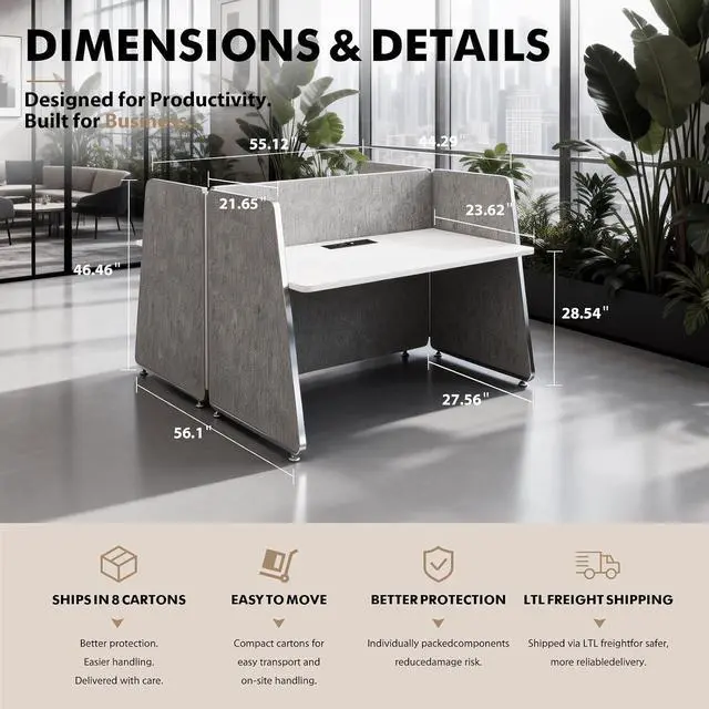 Alt view image 2 of 7 - 2-Person Modular Cubicle Desk Workstation | with Built-in Power & Mobile Storage, Acoustic Privacy Panels | Sleek, Scalable Layout for Modern Teams (White, 2 Person cubicles)