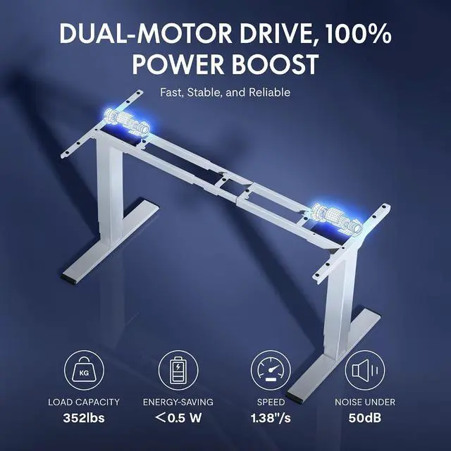 Alt view image 6 of 7 - E6G CyberX RGB LED Electric Gaming Standing Desk, 55 Inch Dual Motor 3-Stage Adjustable Desk up to 352 lbs, Large Ergonomic Computer Workstation for Gamers, Streamers & Home Studios (White)